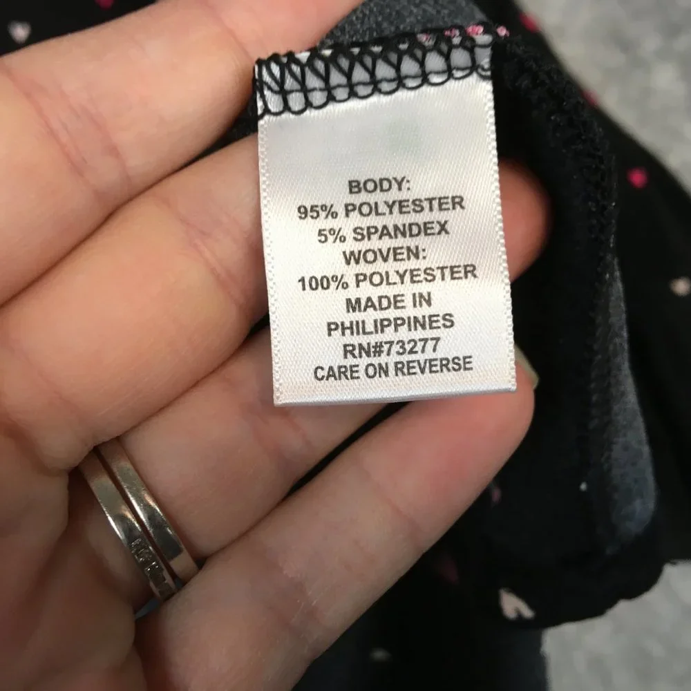 Elle Top XS Blouse Career Heart Print Crepe Black Accordion Pleat Sleeves Pink - Picture 10 of 13